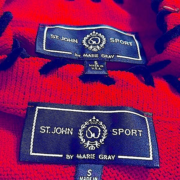 St. John Sport by Marie Gray classic red twin sweater set with black velvet trim - Picture 8 of 9